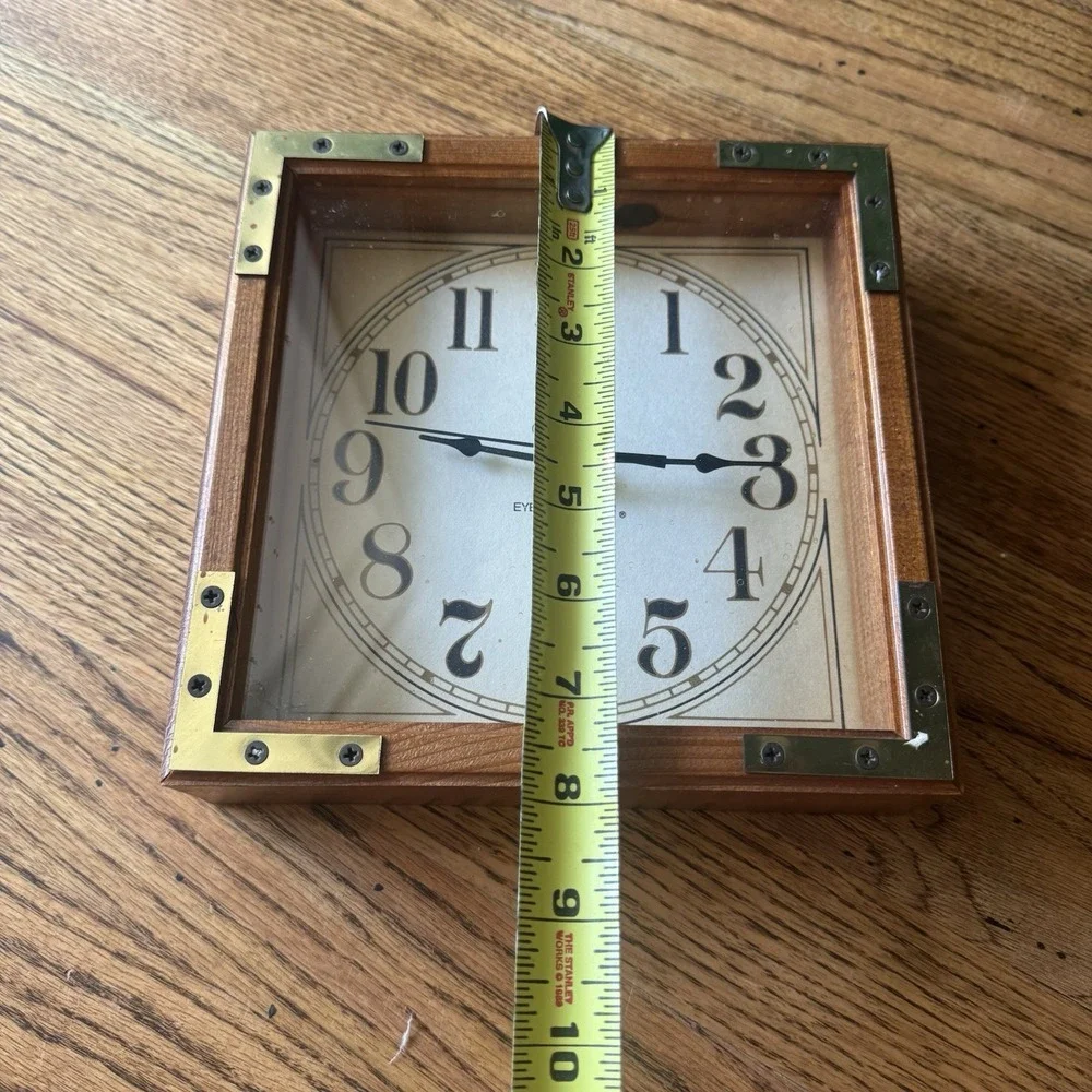 Vintage Rustic Wooden Clock with Brass Corners‎ | Mid Century Cottagecore Decor